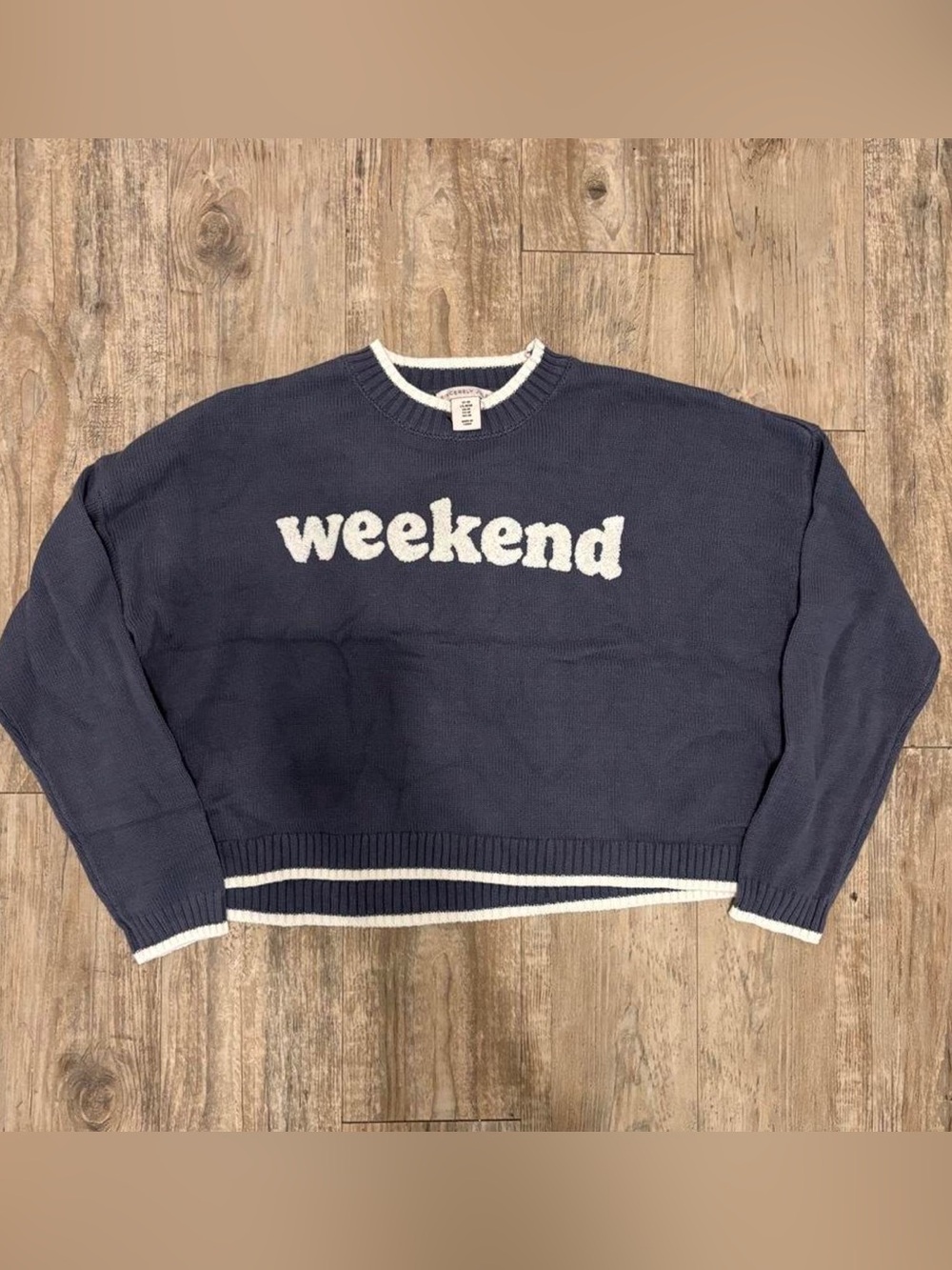 Sincerly Jules Navy Crewneck Sweater with White 'weekend' Script